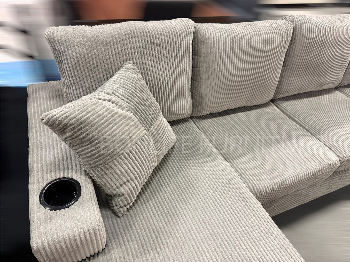 Modern Corduroy Sectional Sofa with Cup Holders-D2511