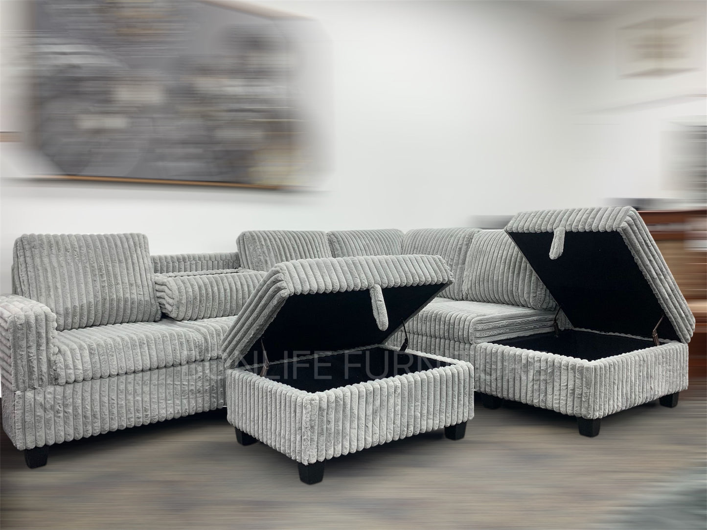 Corduroy Sectional Sofa with Storage -GLORY