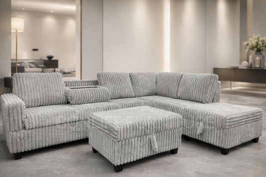 Corduroy Sectional Sofa with Storage -GLORY