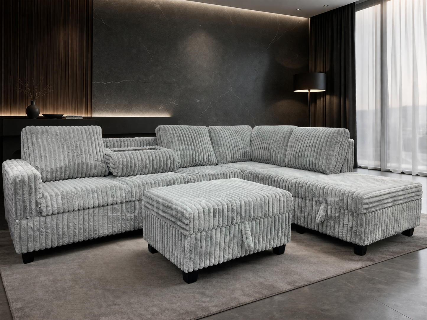 Corduroy Sectional Sofa with Storage -GLORY