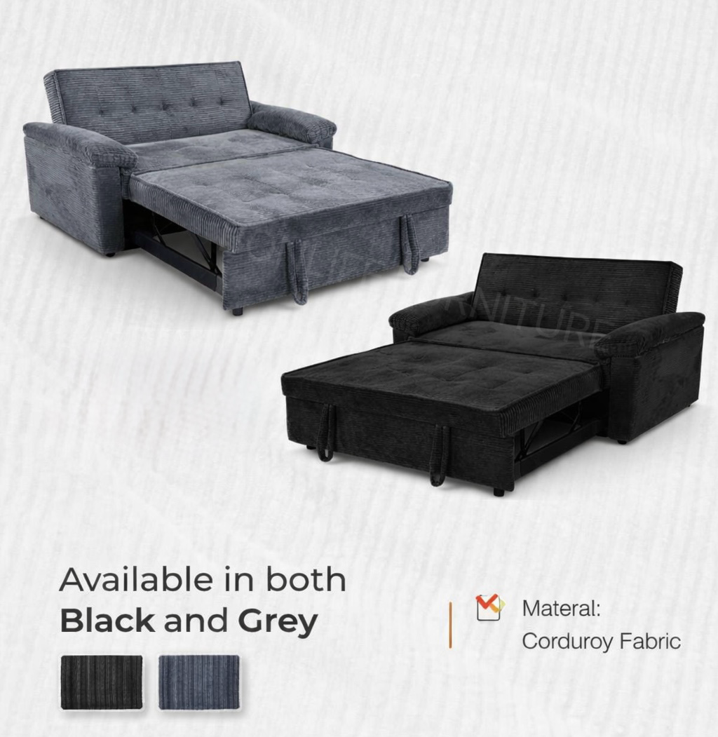 3-in-1 Corduroy Pull-Out Sofa Bed – Compact Convertible Sleeper-NEEL