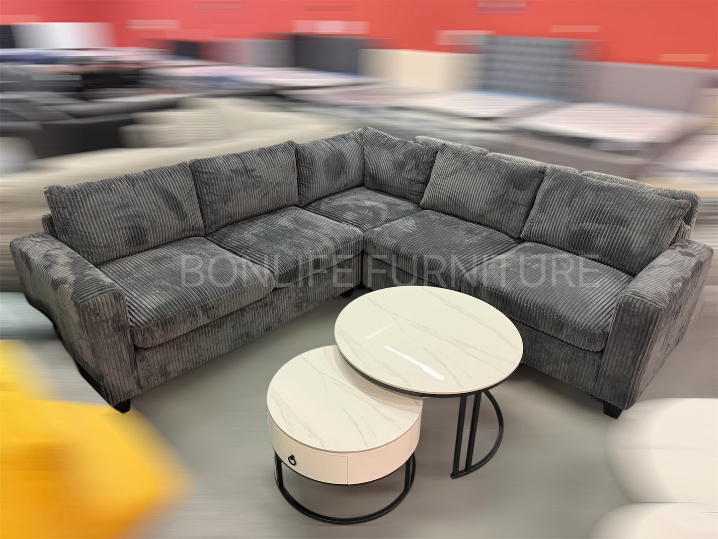 Corduroy Corner Sectional Sofa – Pocket Coil & Memory Foam Comfort-T1236