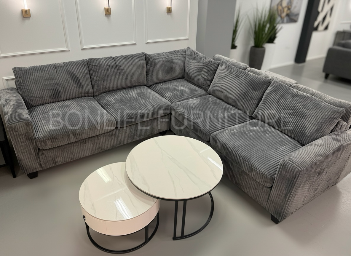 Corduroy Corner Sectional Sofa – Pocket Coil & Memory Foam Comfort-T1236