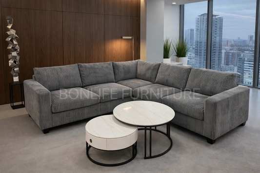 Corduroy Corner Sectional Sofa – Pocket Coil & Memory Foam Comfort-T1236