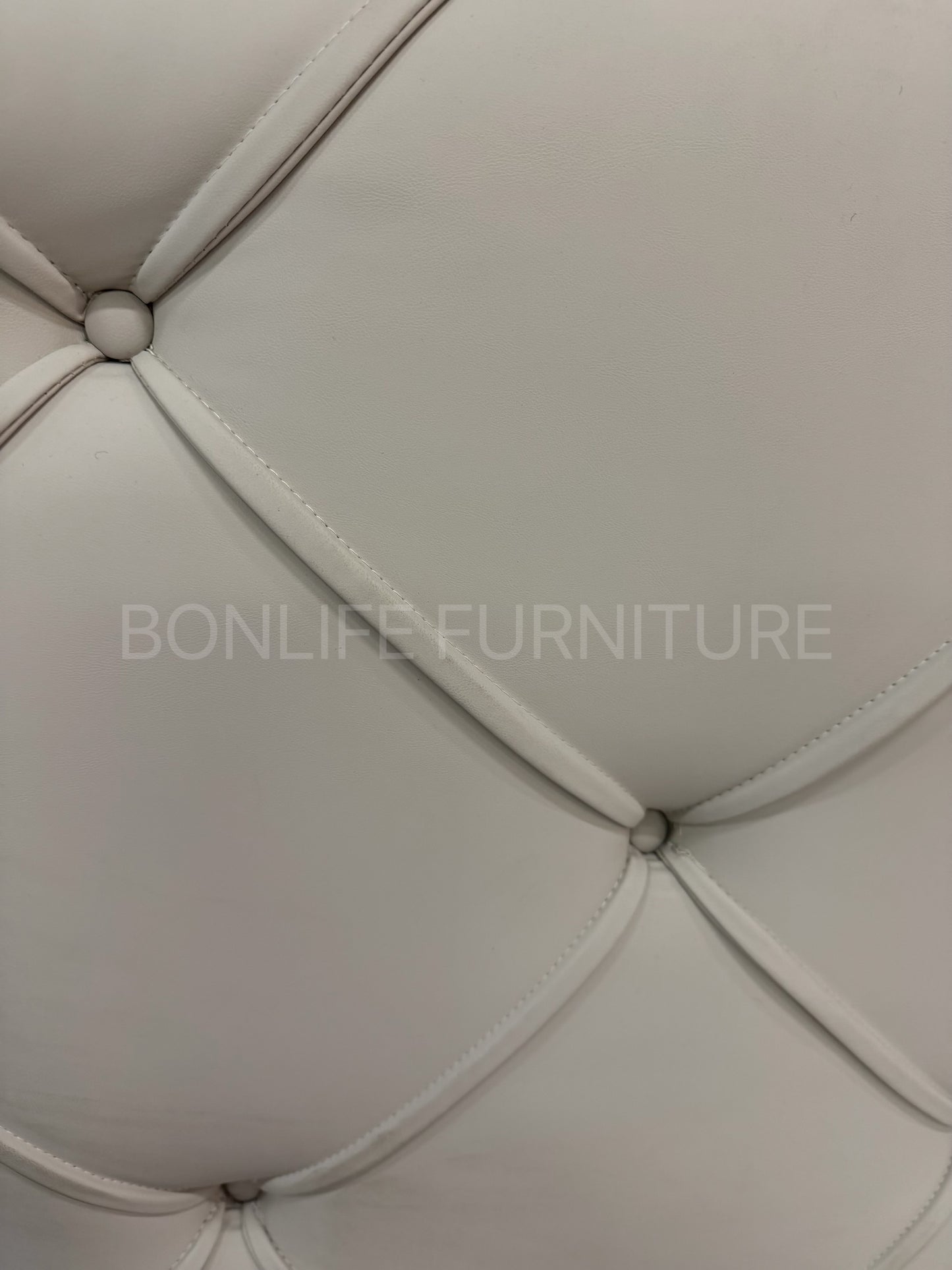Cream PU Leather Platform Bed – Diamond Tufted Headboard-I5945