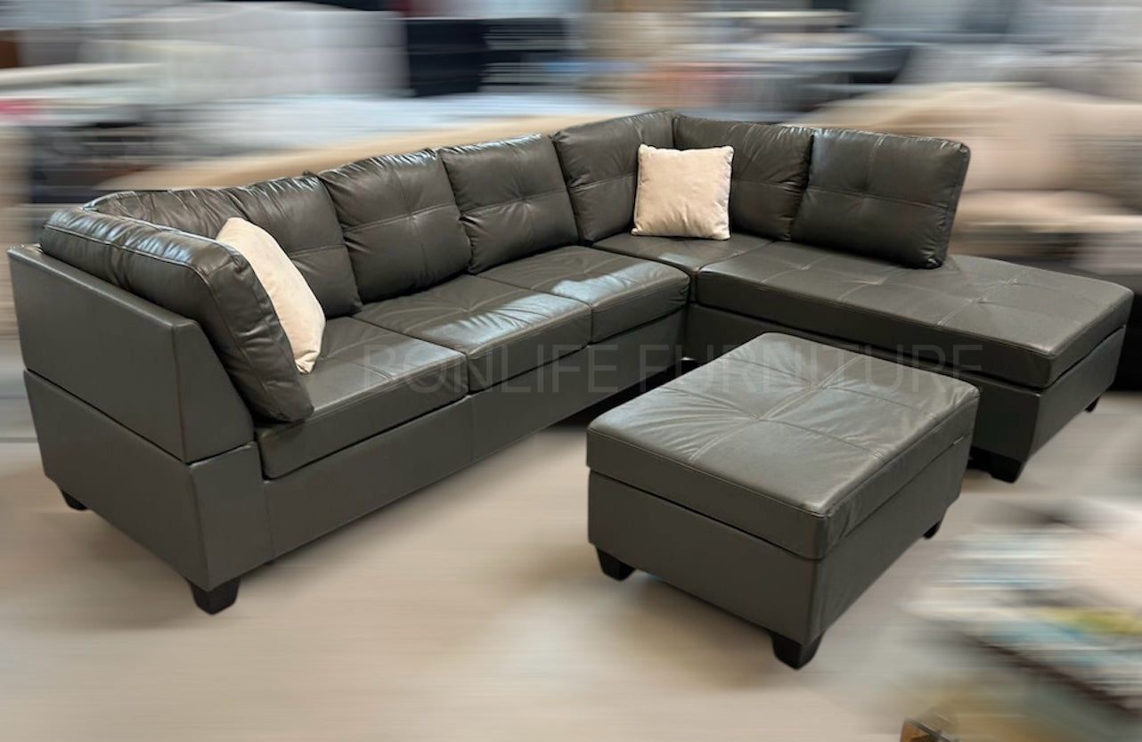 Gel Leather Sectional Sofa with Storage Ottoman-UNIVERSITY