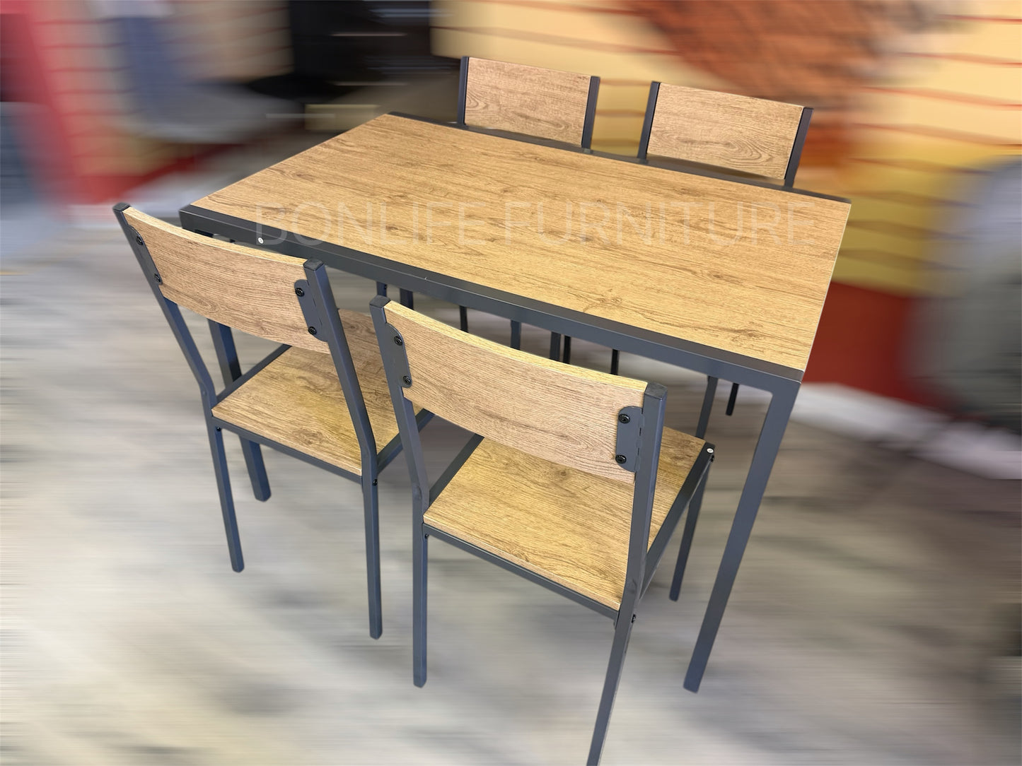 5-Piece Space-Saving Dining Set with Oak Finish Top & Metal Frame-T3755