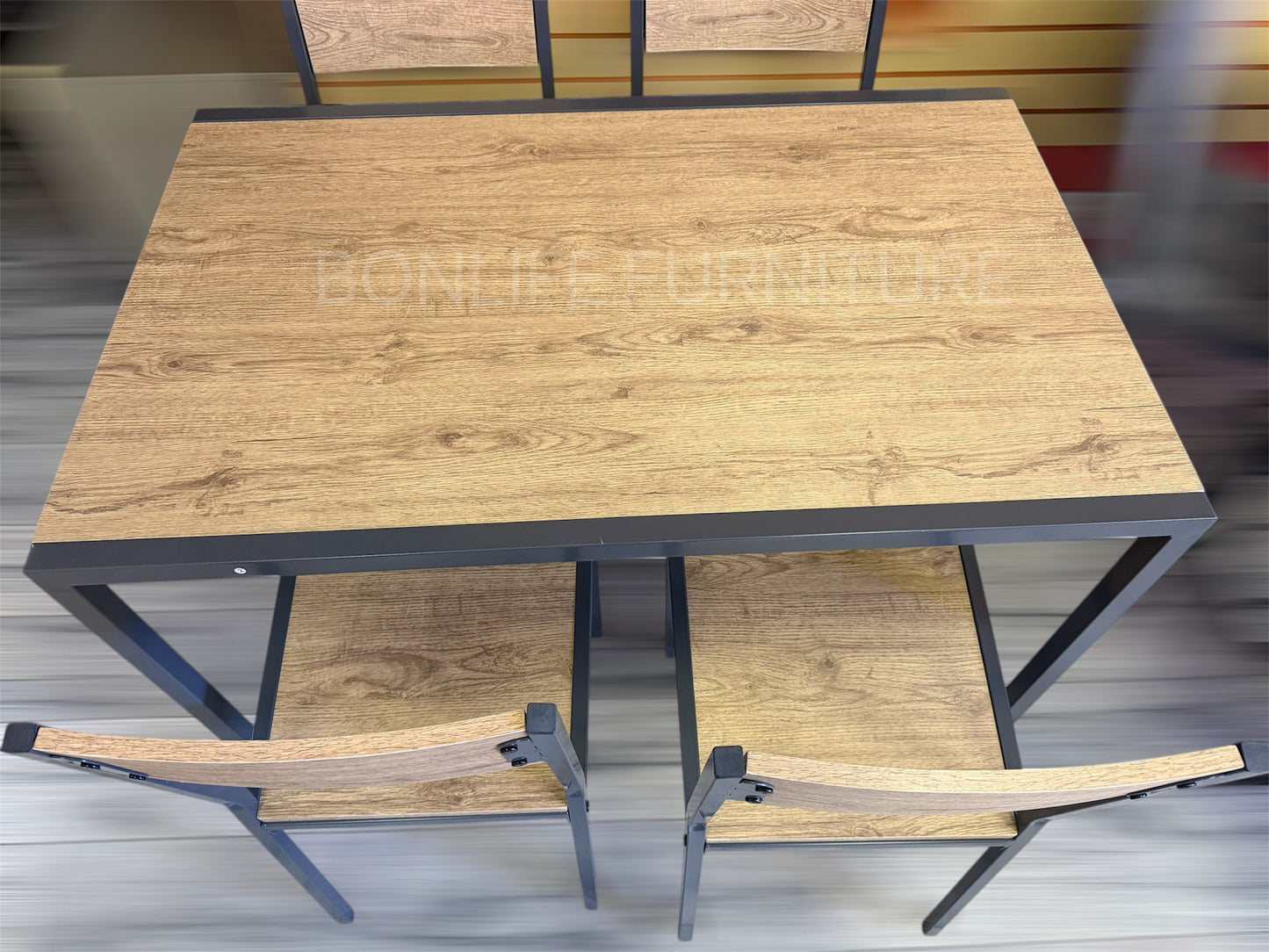 5-Piece Space-Saving Dining Set with Oak Finish Top & Metal Frame-T3755