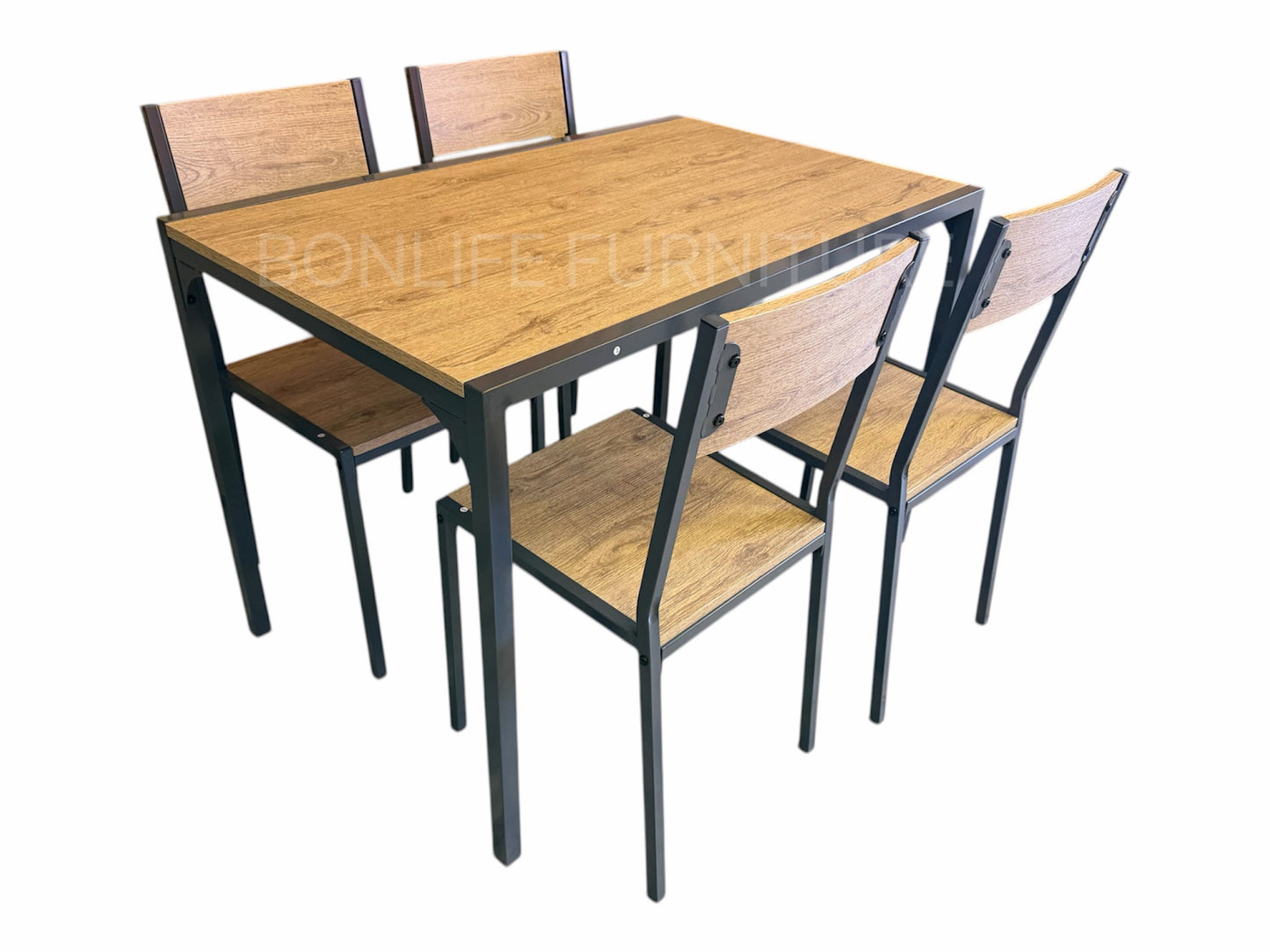 5-Piece Space-Saving Dining Set with Oak Finish Top & Metal Frame-T3755