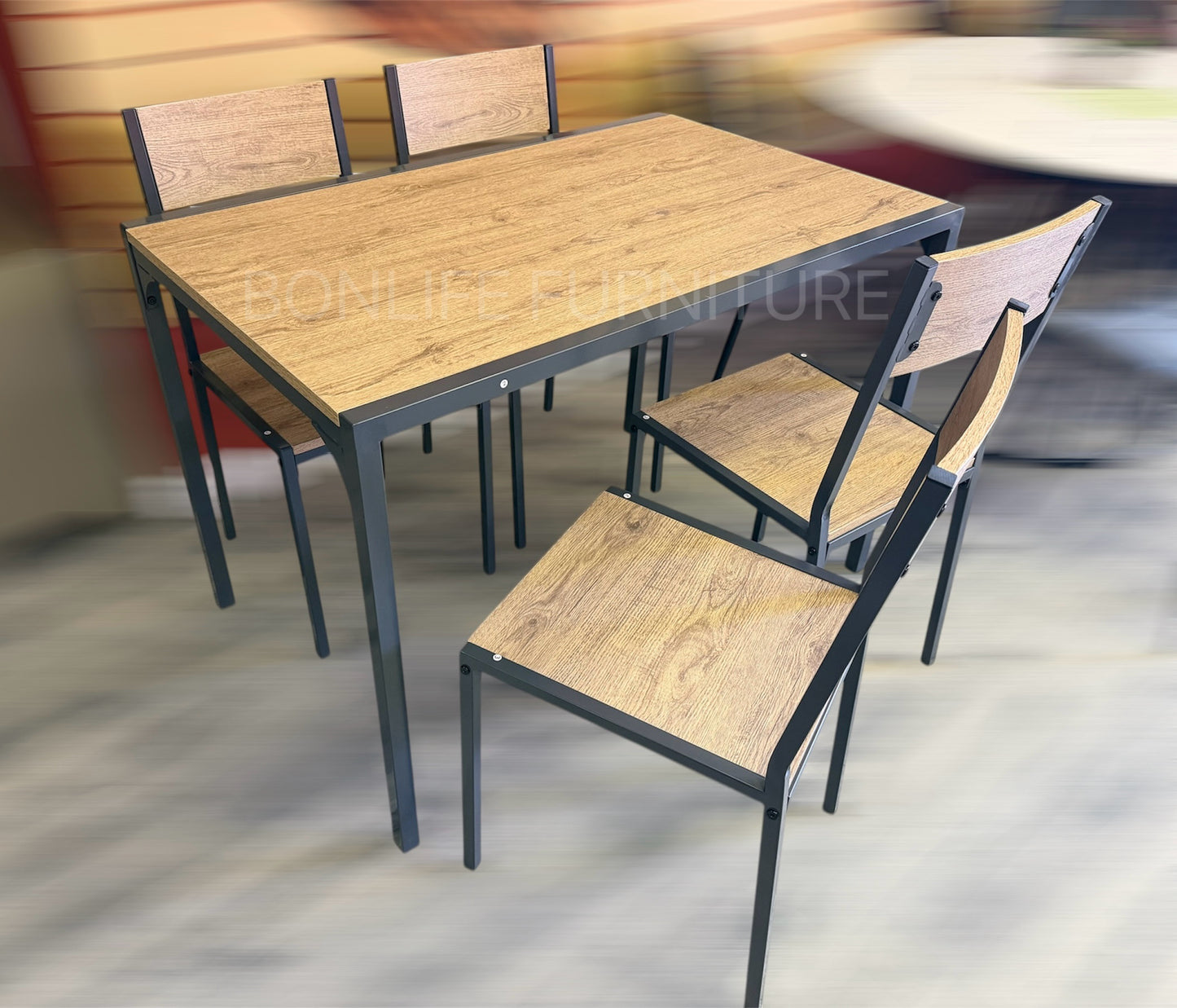 5-Piece Space-Saving Dining Set with Oak Finish Top & Metal Frame-T3755