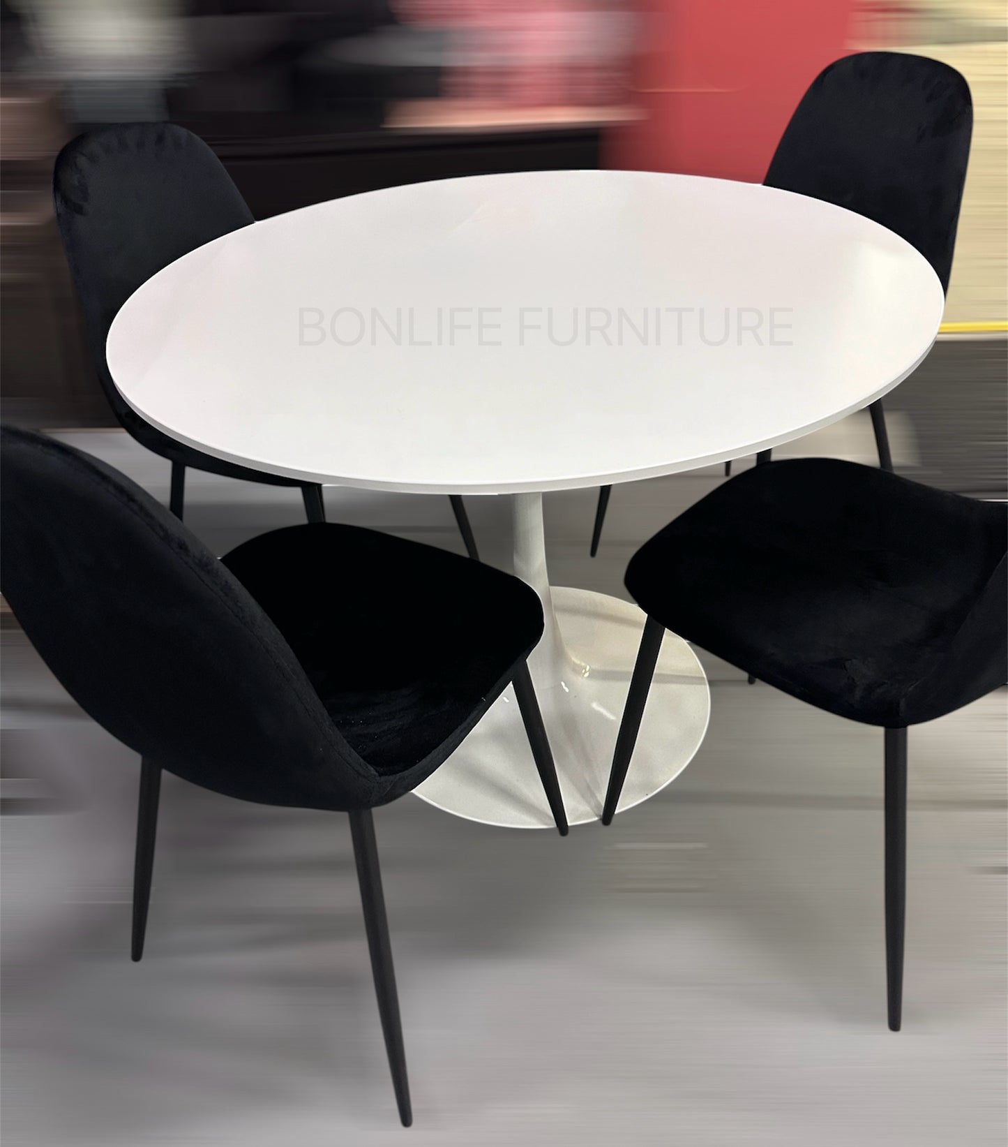 5-Piece Round Dining Set with Velvet Chairs-T3810（C215）