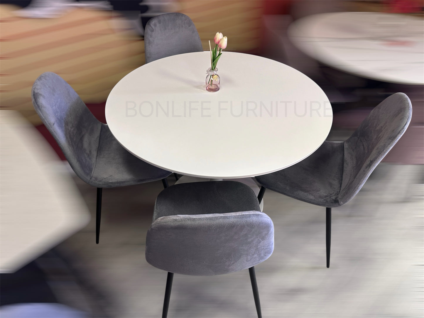 5-Piece Round Dining Set with Velvet Chairs-T3810（C215）