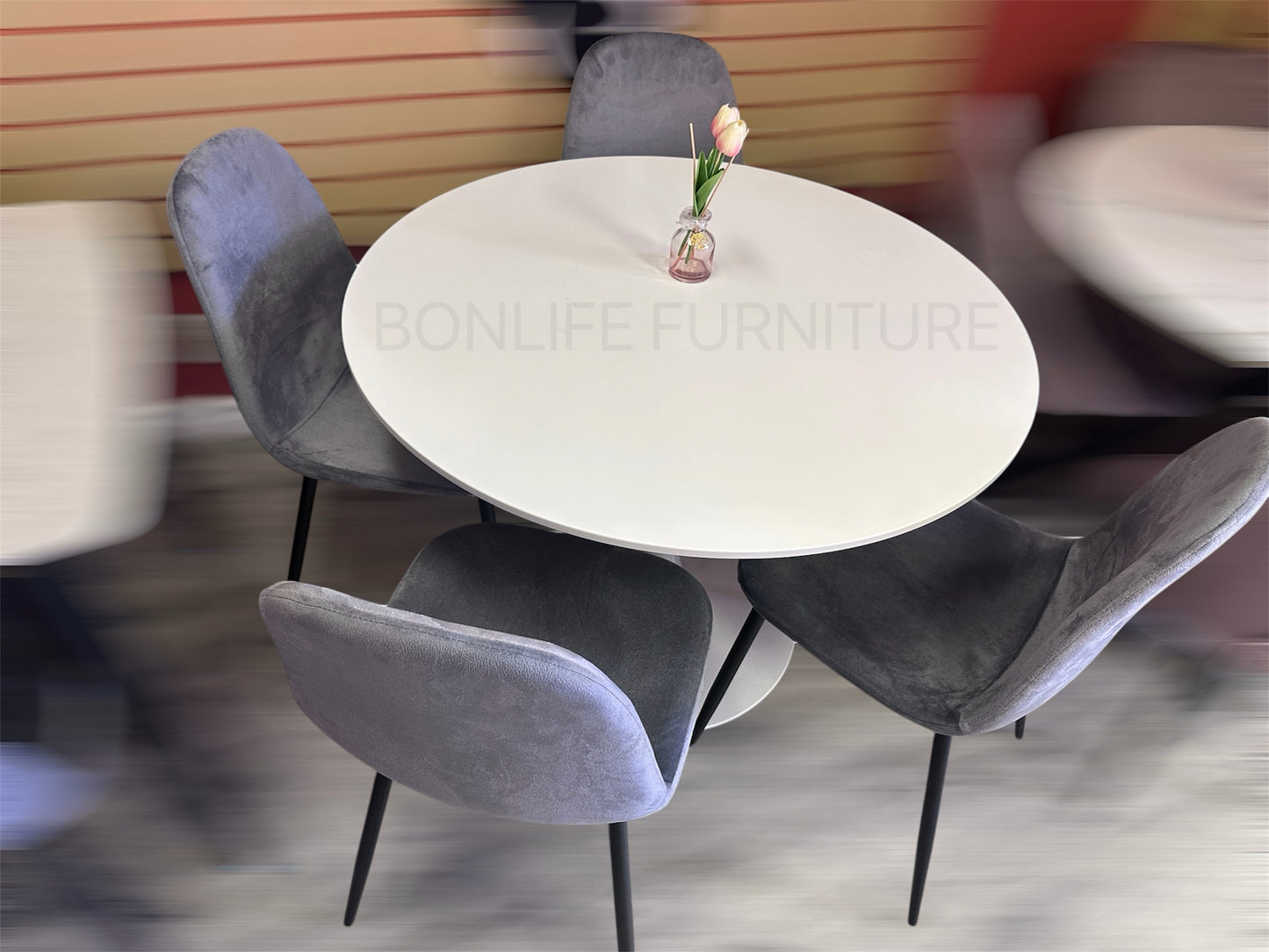 5-Piece Round Dining Set with Velvet Chairs-T3810（C215）