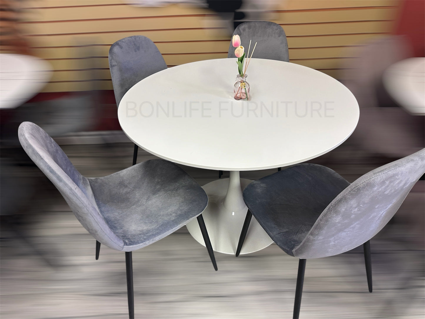 5-Piece Round Dining Set with Velvet Chairs-T3810（C215）