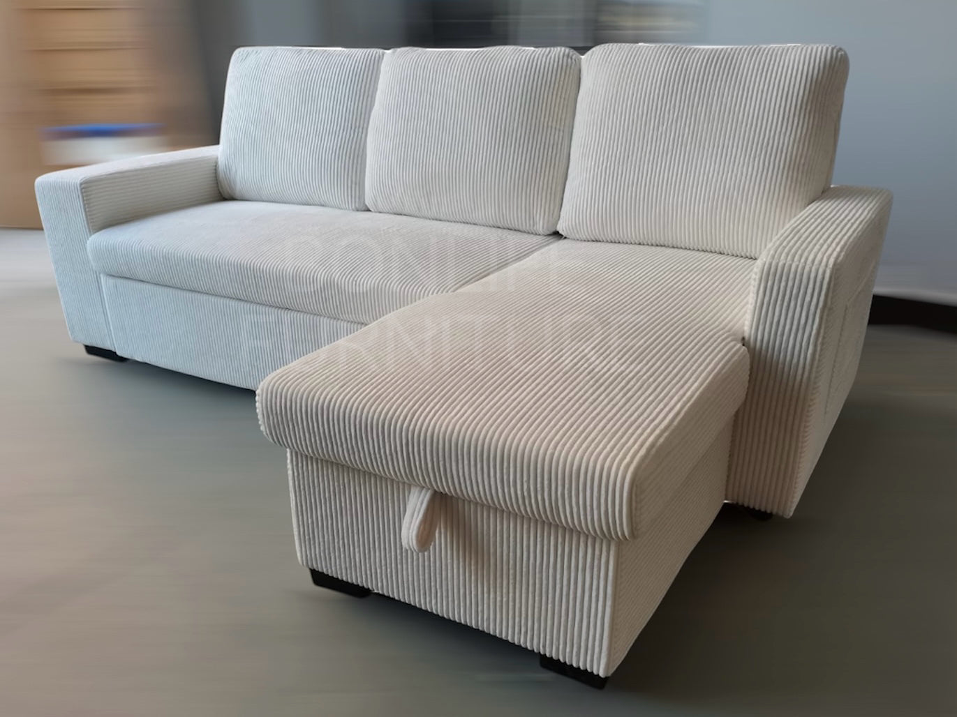 Corduroy Sectional Sofa Bed with Storage, USB & Tray – Reversible-SHELF