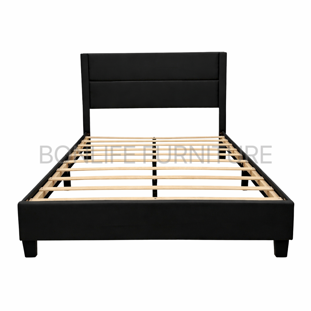 Modern PU Leather Platform Bed with Channel Tufted Headboard-T2175PU
