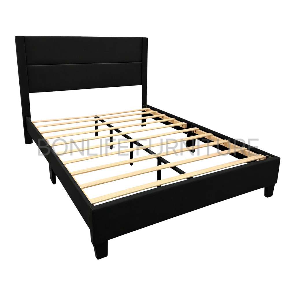 Modern PU Leather Platform Bed with Channel Tufted Headboard-T2175PU