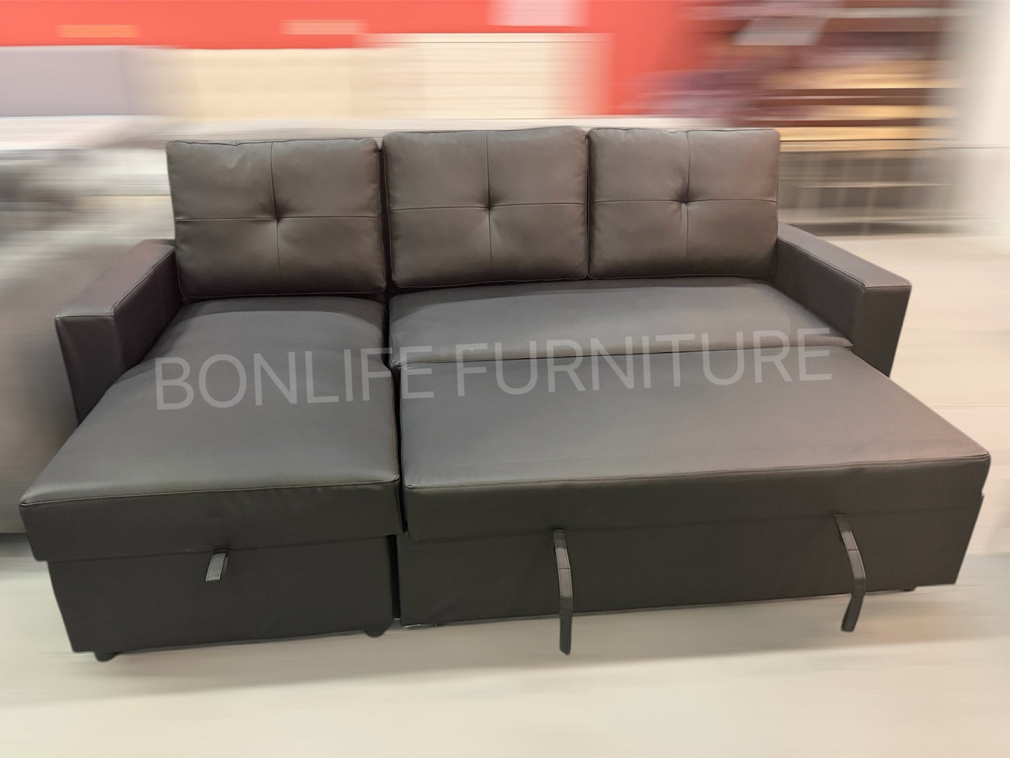 Modern Black PU Leather Sofa Bed Sectional with Storage – I9032