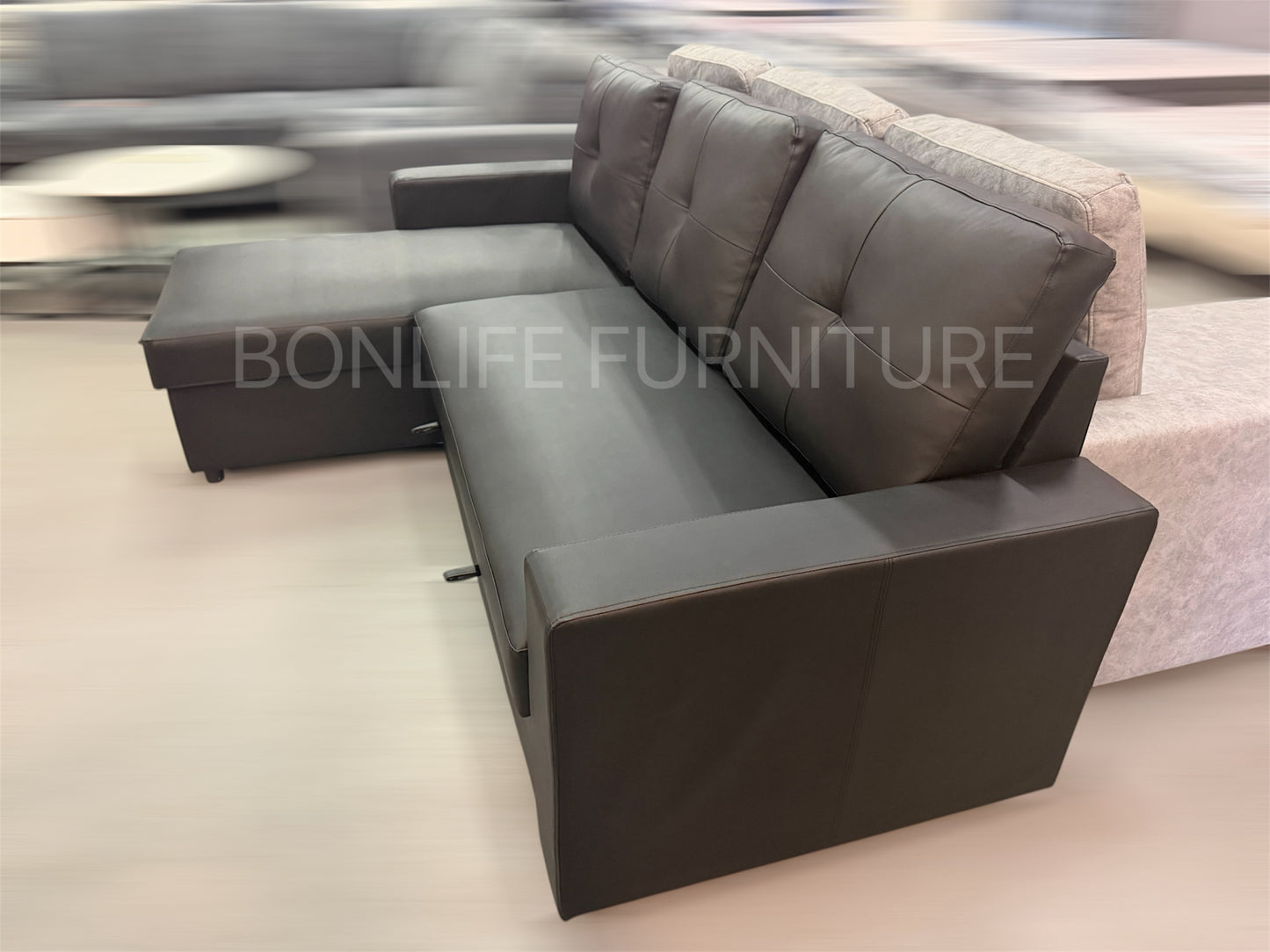 Modern Black PU Leather Sofa Bed Sectional with Storage – I9032