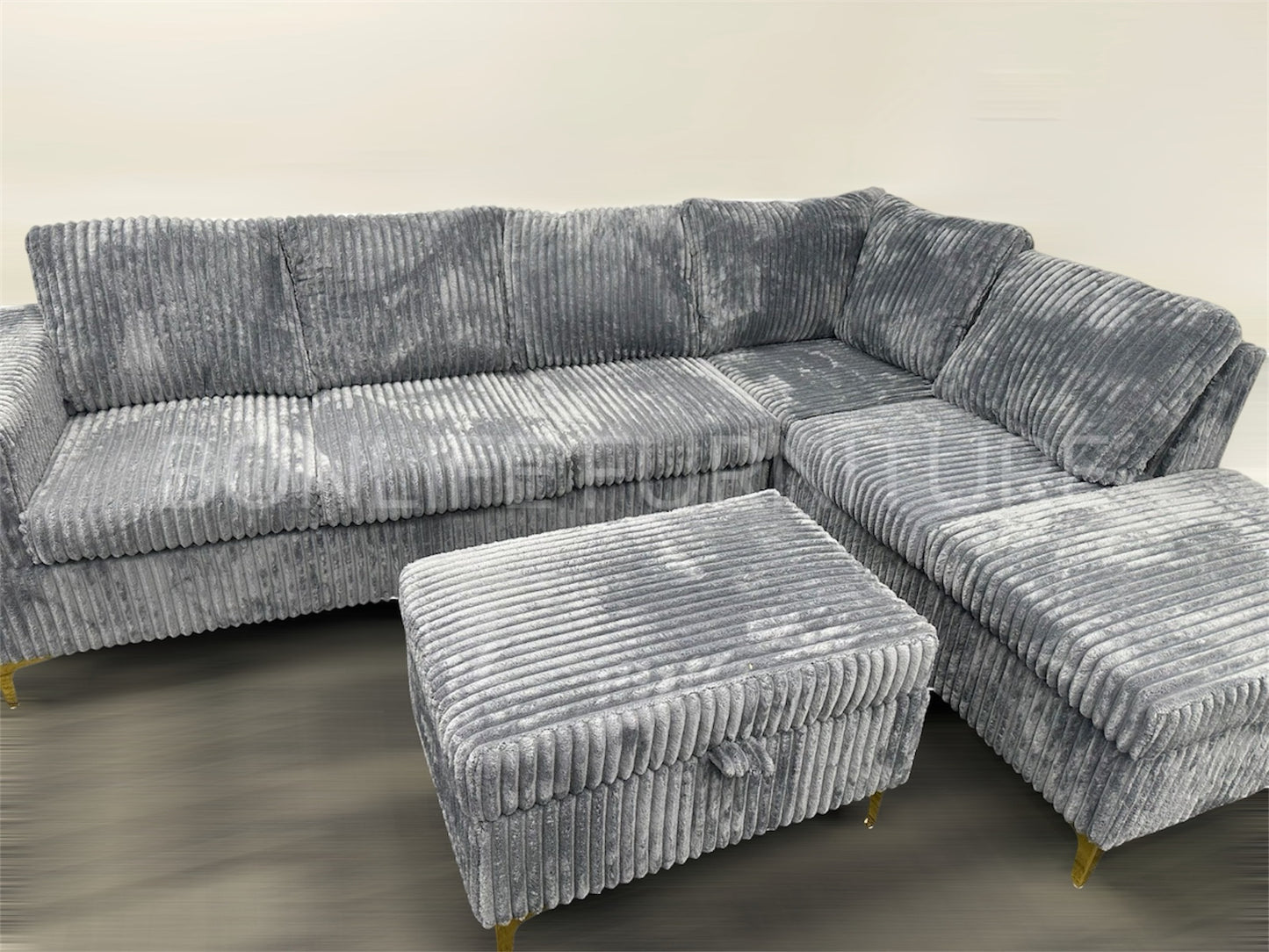 Modern Corduroy Reversible Sectional Sofa with Storage Ottoman & Cup Tray-G106