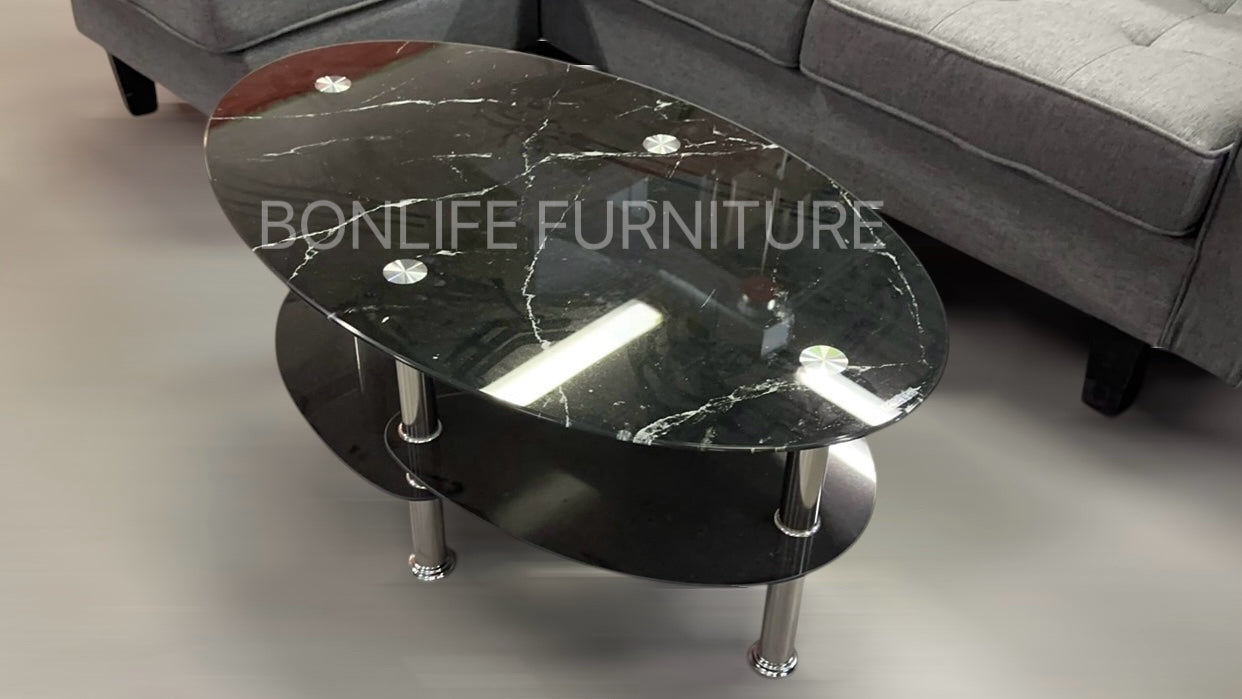Modern Black Marble Glass Coffee Table with Chrome Legs-I2028