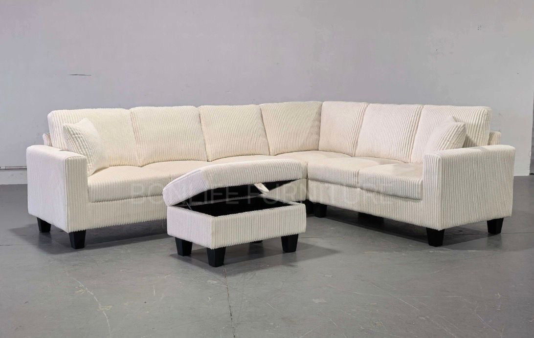 Corduroy Reversible Sectional Sofa with Storage Ottoman-D2509
