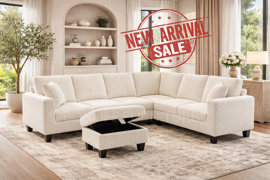 Corduroy Reversible Sectional Sofa with Storage Ottoman-D2509