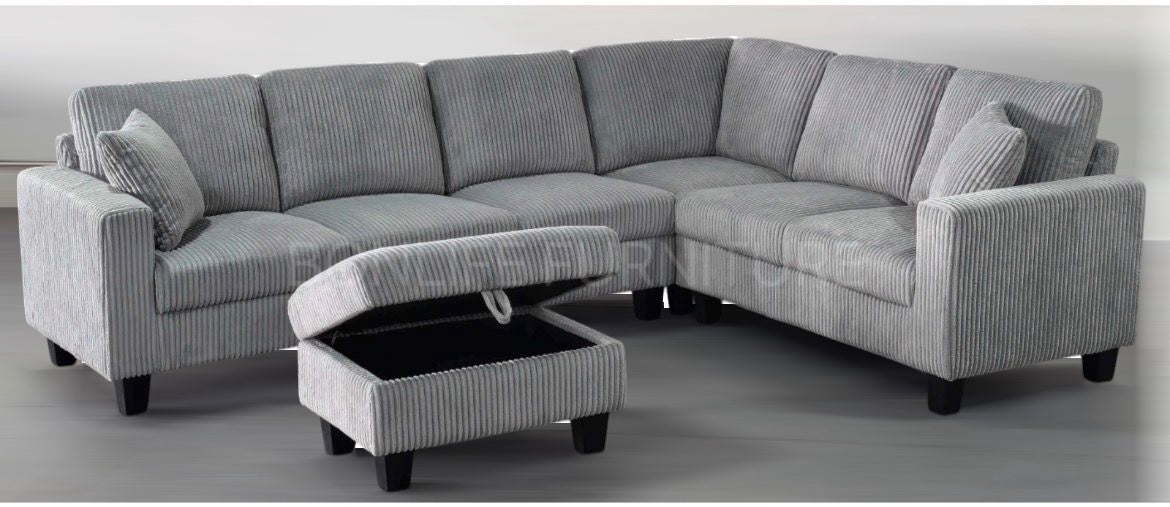 Corduroy Reversible Sectional Sofa with Storage Ottoman-D2509