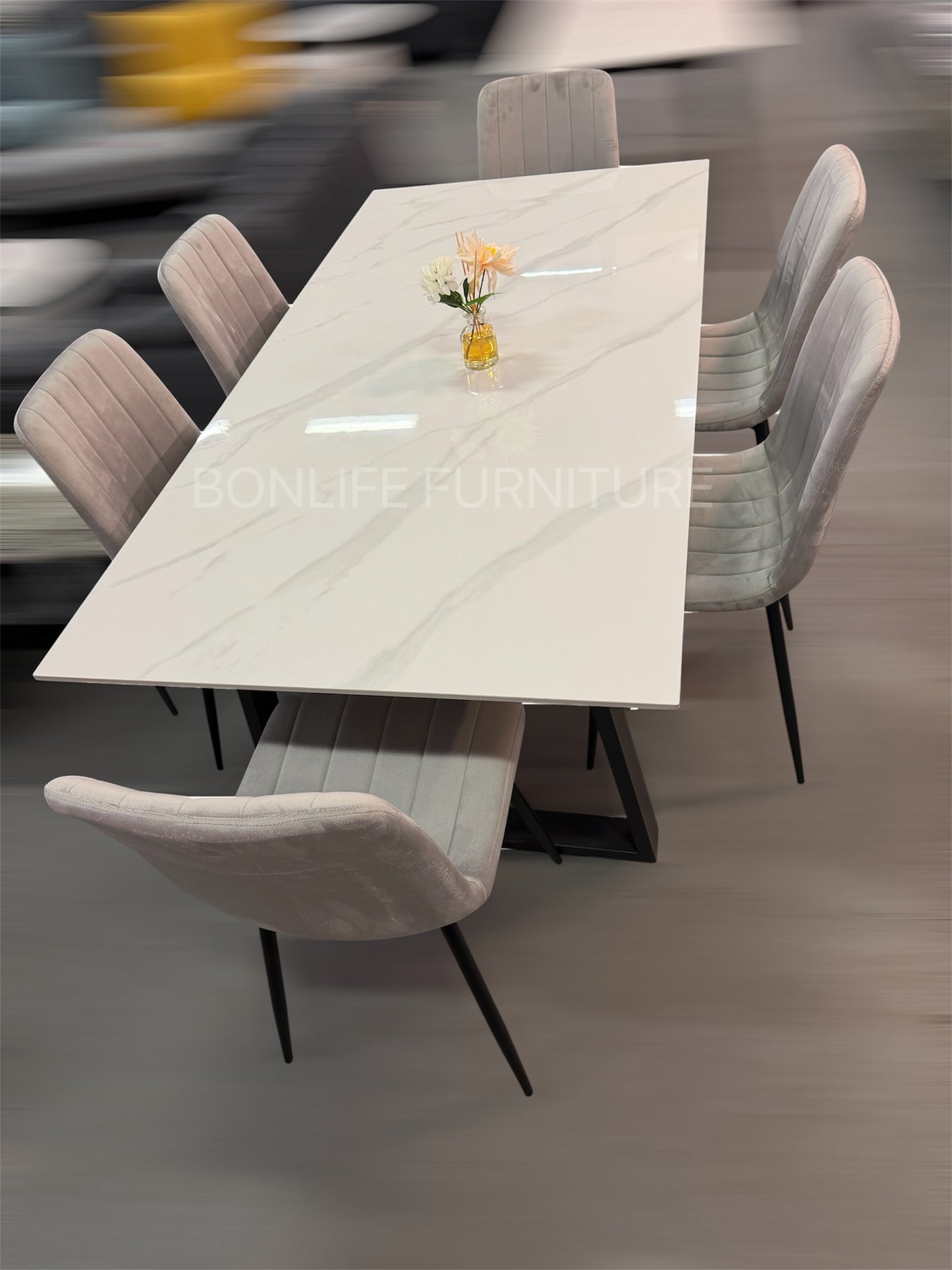 Modern 7-Piece Dining Set – 71” Sintered Stone Table with Velvet Chairs-I1550(1473C)