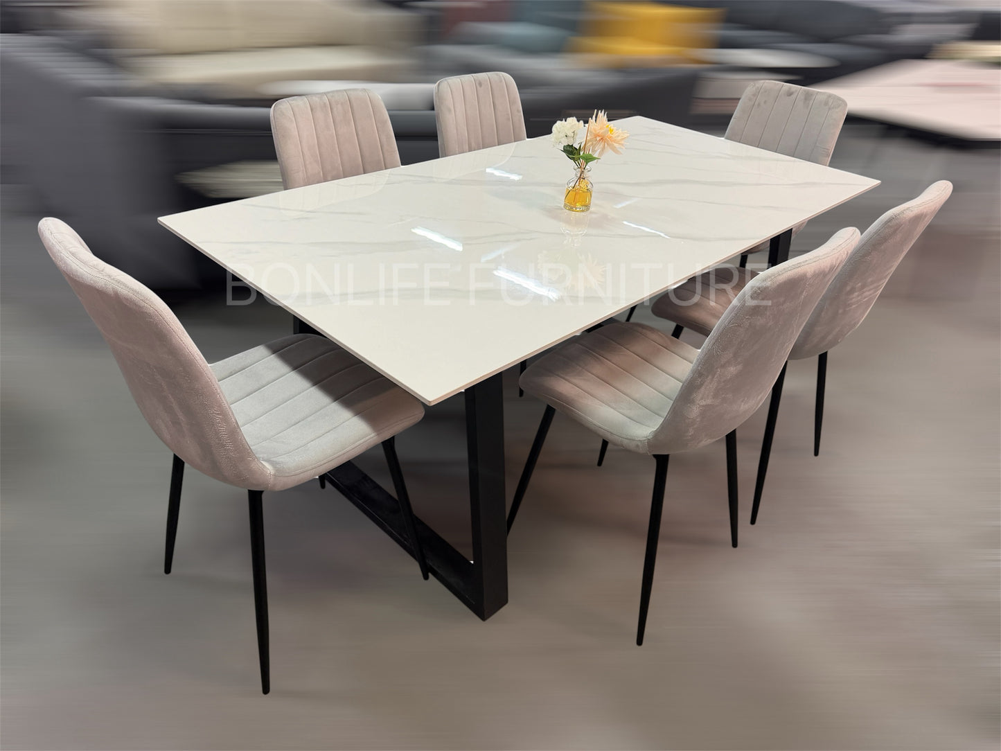 Modern 7-Piece Dining Set – 71” Sintered Stone Table with Velvet Chairs-I1550(1473C)