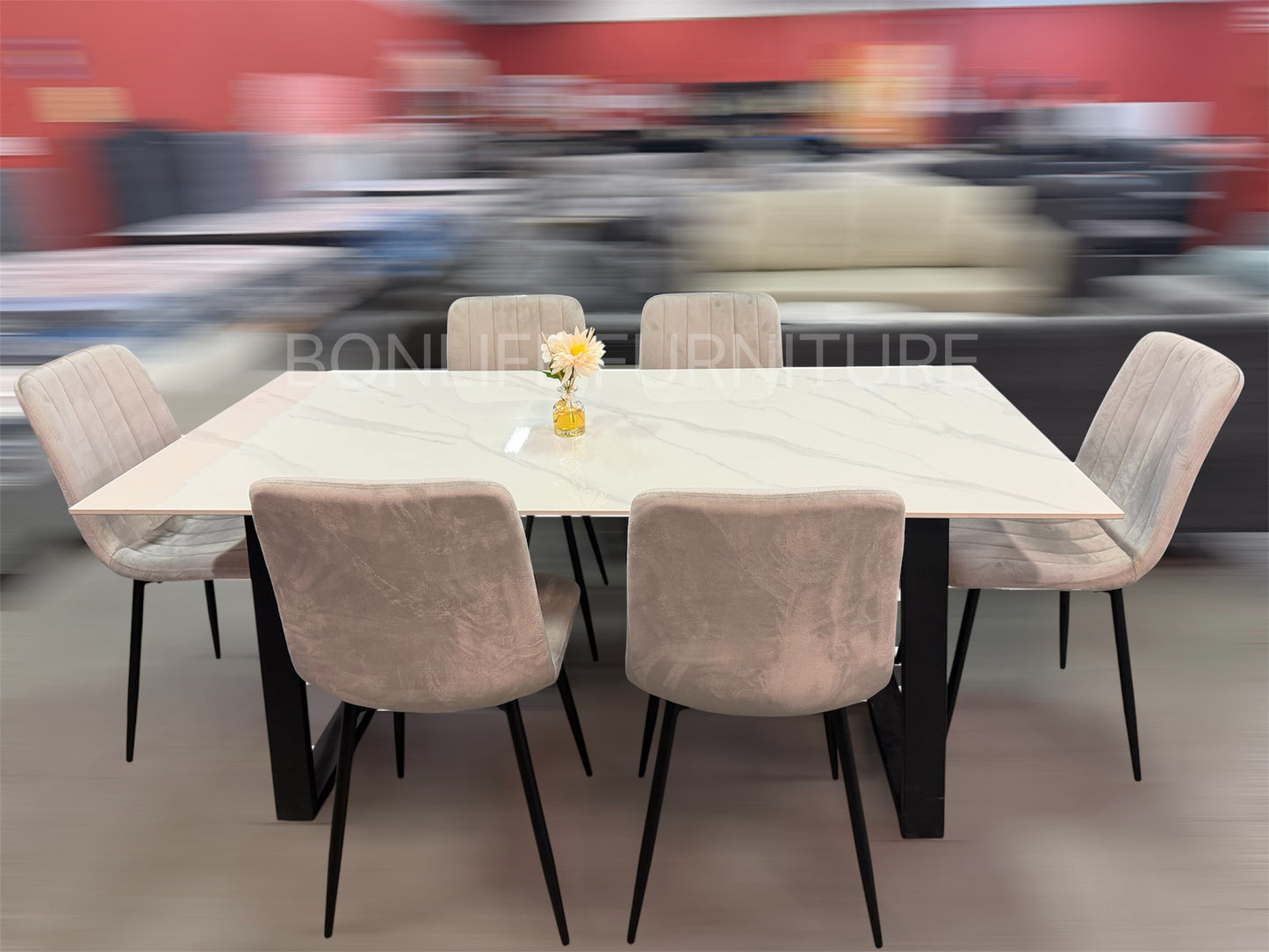 Modern 7-Piece Dining Set – 71” Sintered Stone Table with Velvet Chairs-I1550(1473C)