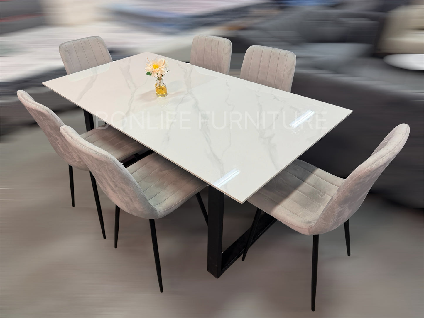 Modern 7-Piece Dining Set – 71” Sintered Stone Table with Velvet Chairs-I1550(1473C)