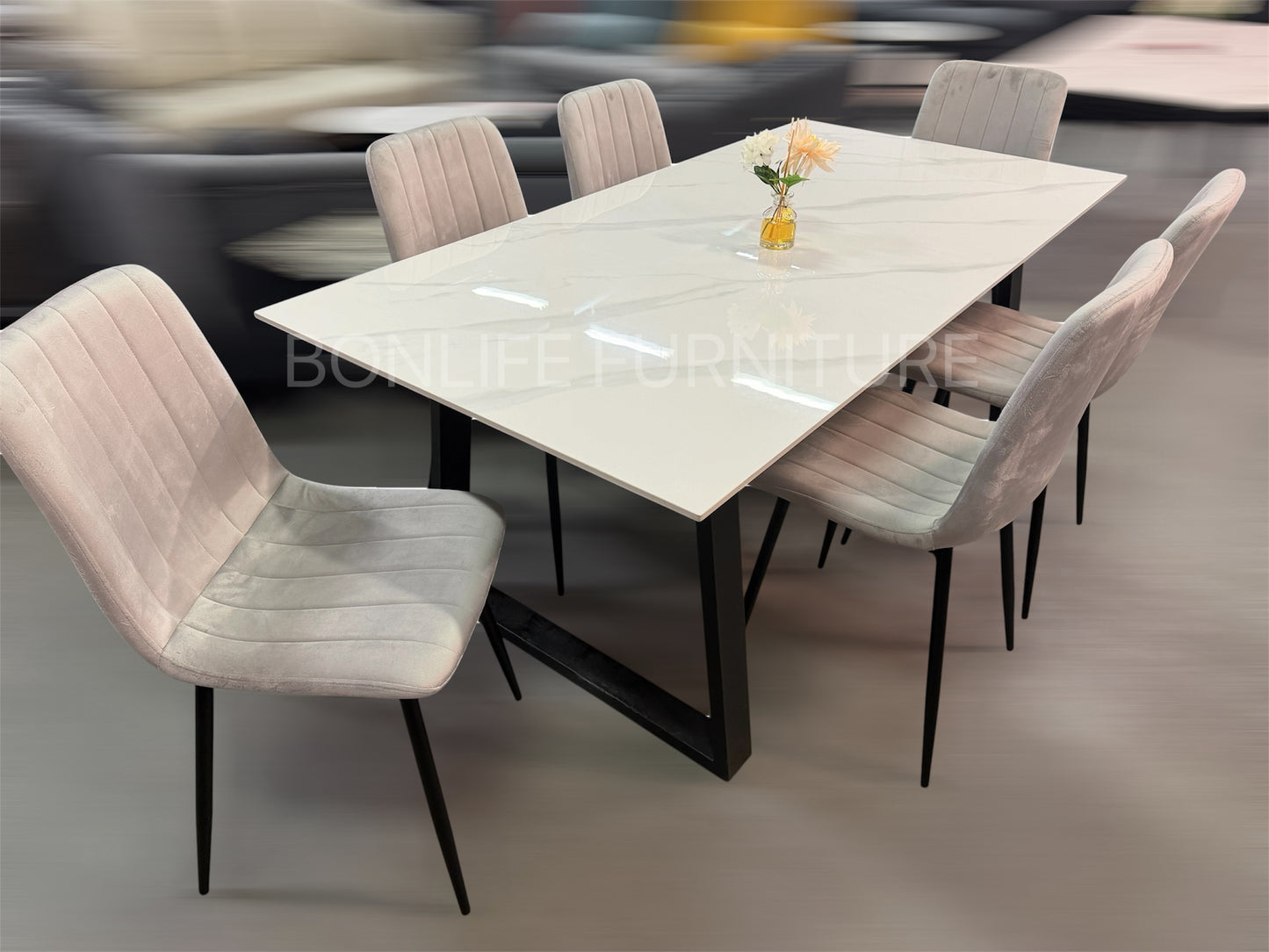 Modern 7-Piece Dining Set – 71” Sintered Stone Table with Velvet Chairs-I1550(1473C)