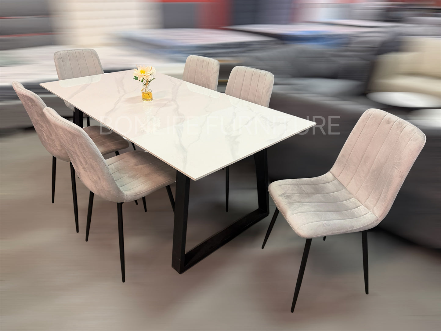 Modern 7-Piece Dining Set – 71” Sintered Stone Table with Velvet Chairs-I1550(1473C)