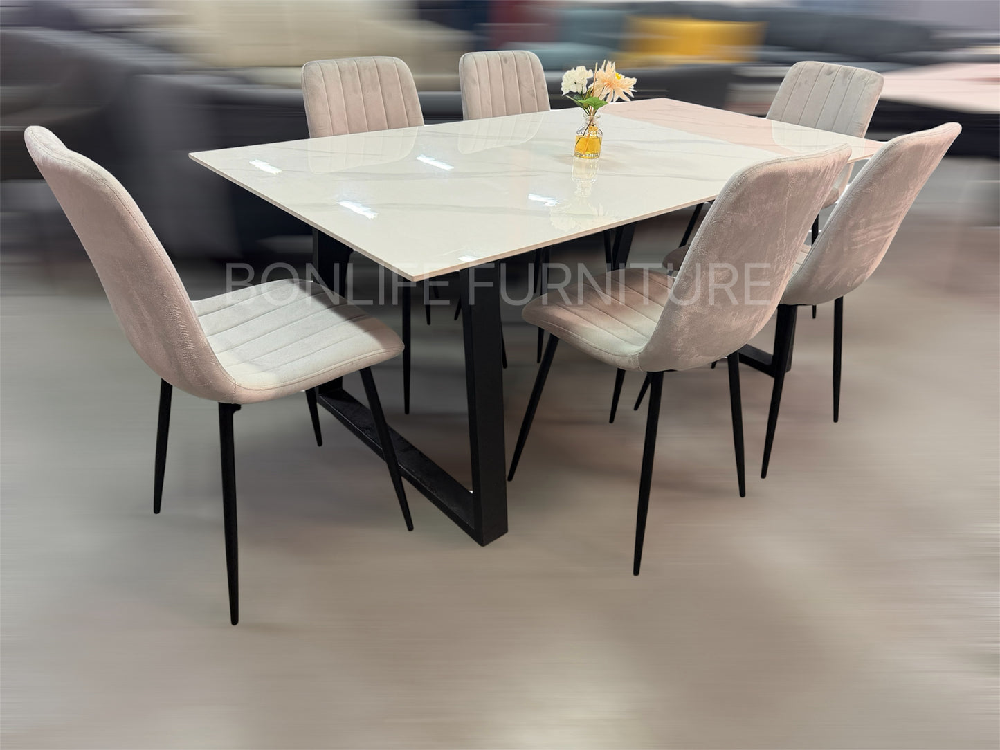 Modern 7-Piece Dining Set – 71” Sintered Stone Table with Velvet Chairs-I1550(1473C)