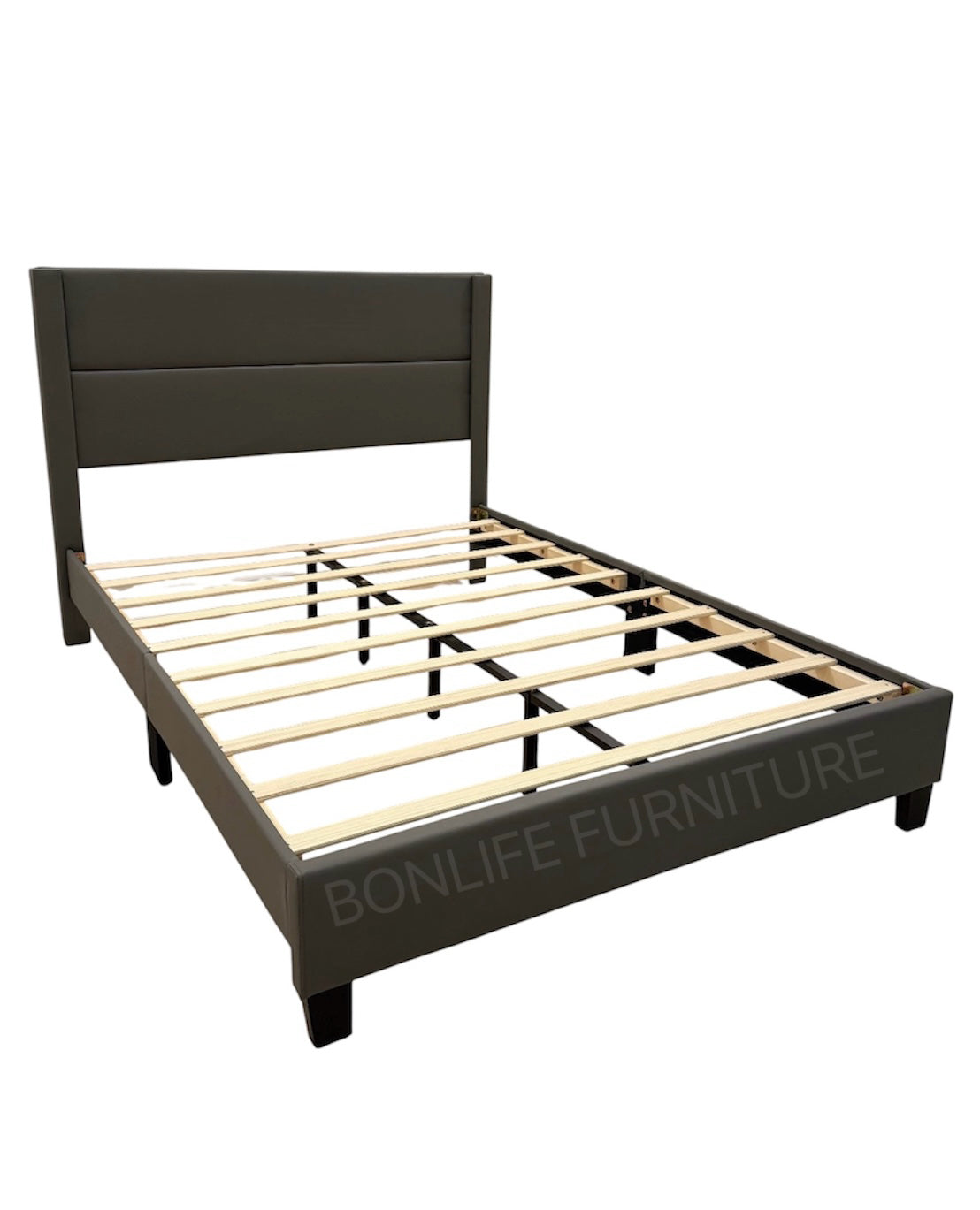 Modern PU Leather Platform Bed with Channel Tufted Headboard-T2175PU