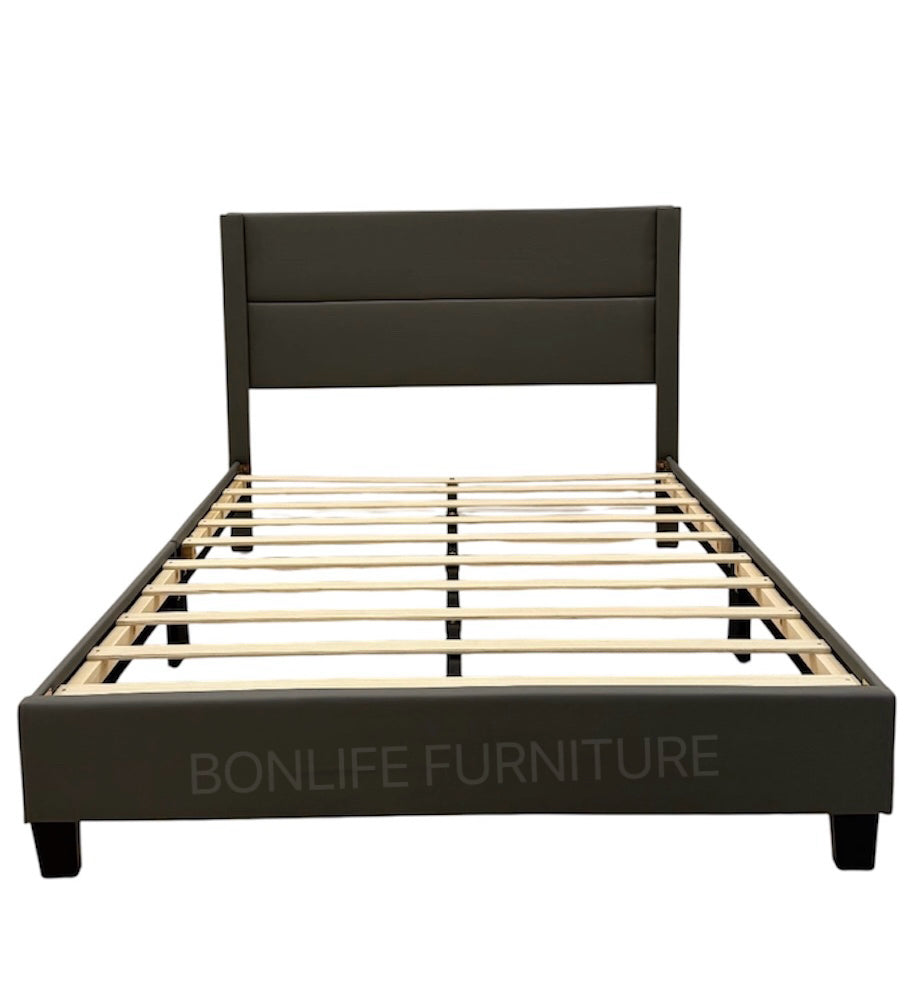 Modern PU Leather Platform Bed with Channel Tufted Headboard-T2175PU