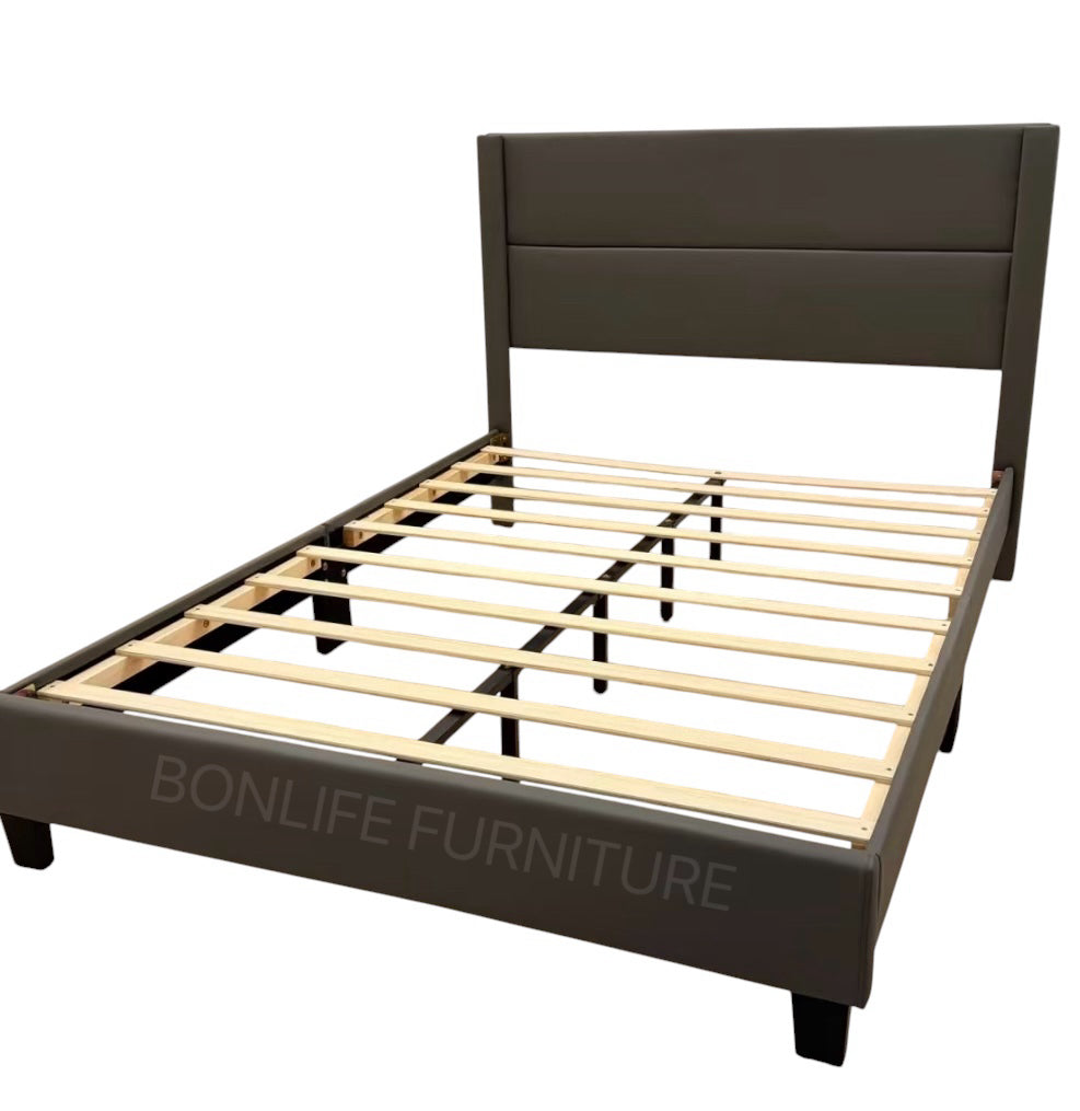 Modern PU Leather Platform Bed with Channel Tufted Headboard-T2175PU