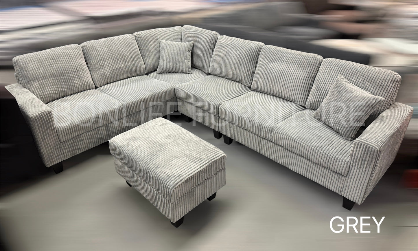Corduroy Reversible Sectional Sofa with Storage Ottoman-D2509