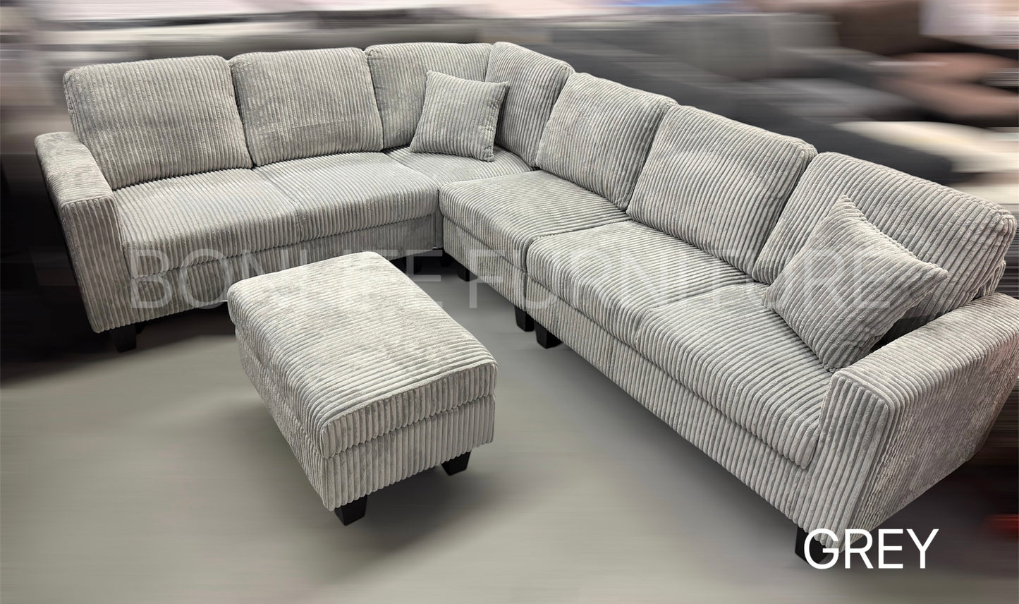 Corduroy Reversible Sectional Sofa with Storage Ottoman-D2509