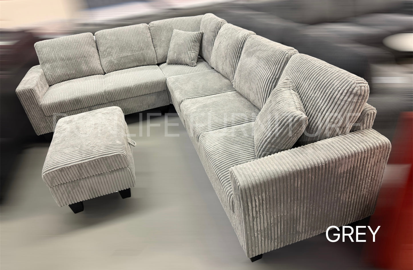 Corduroy Reversible Sectional Sofa with Storage Ottoman-D2509