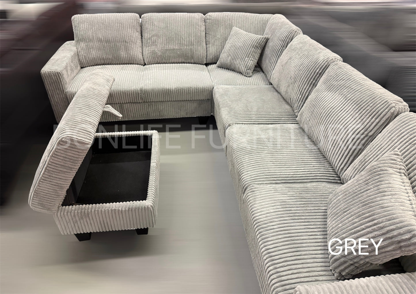 Corduroy Reversible Sectional Sofa with Storage Ottoman-D2509