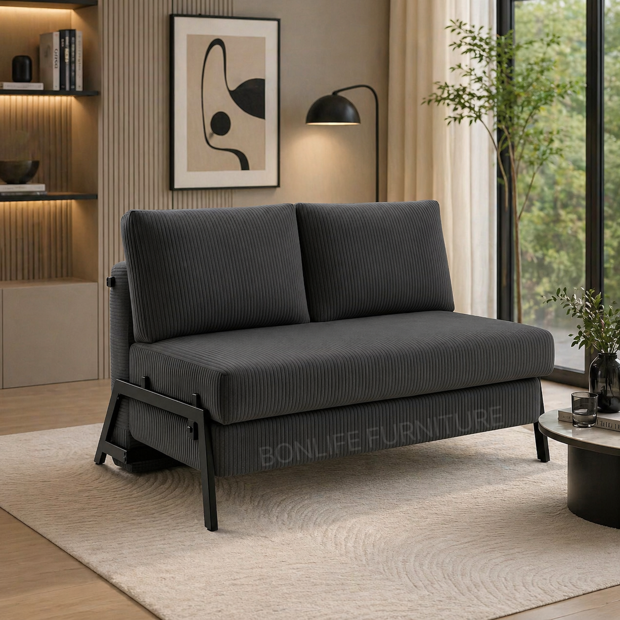 Modern Corduroy Convertible Sofa Bed – Compact 2-in-1 Sleeper-D2504