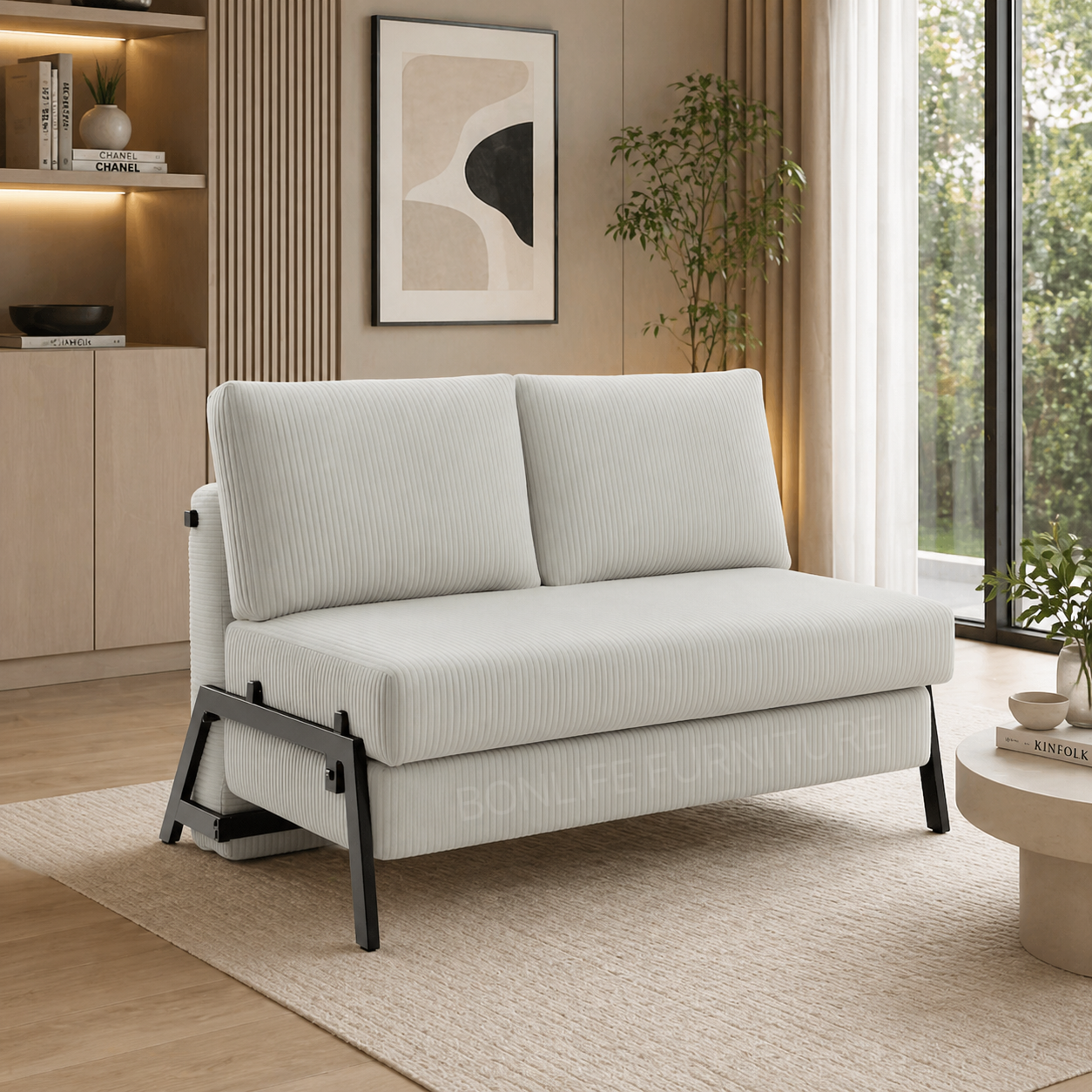 Modern Corduroy Convertible Sofa Bed – Compact 2-in-1 Sleeper-D2504