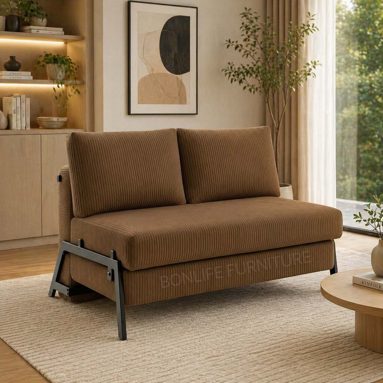 Modern Corduroy Convertible Sofa Bed – Compact 2-in-1 Sleeper-D2504