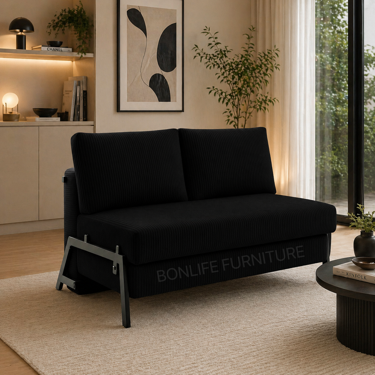 Modern Corduroy Convertible Sofa Bed – Compact 2-in-1 Sleeper-D2504