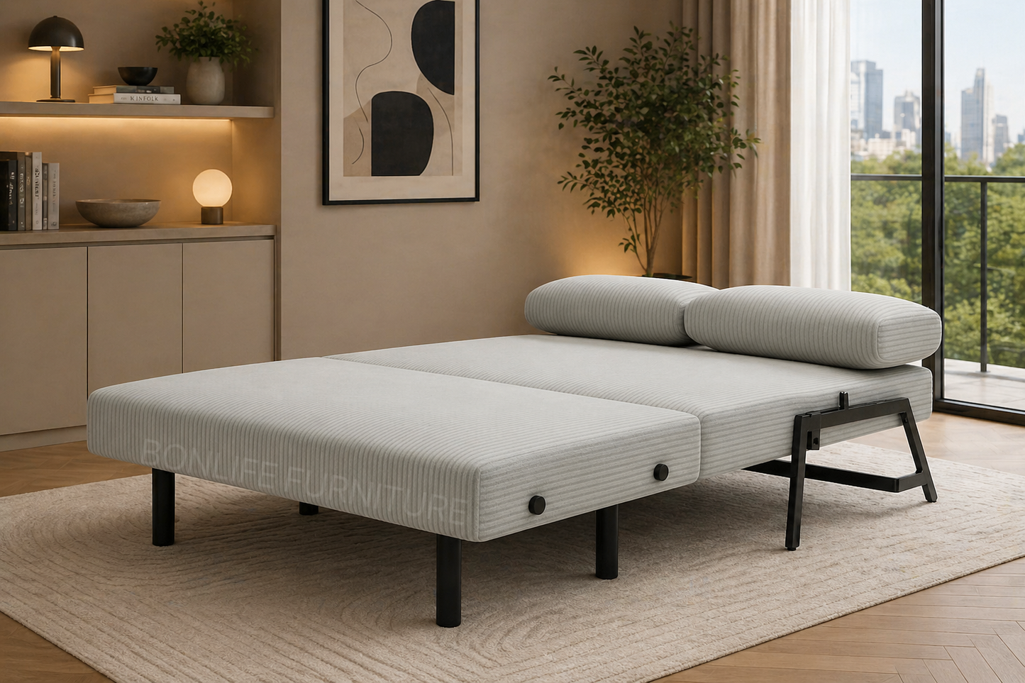 Modern Corduroy Convertible Sofa Bed – Compact 2-in-1 Sleeper-D2504