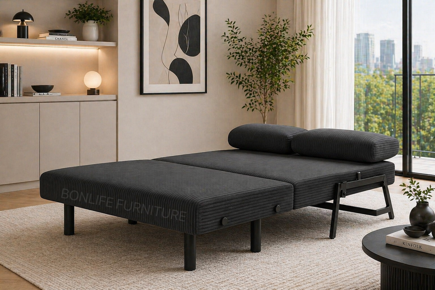 Modern Corduroy Convertible Sofa Bed – Compact 2-in-1 Sleeper-D2504