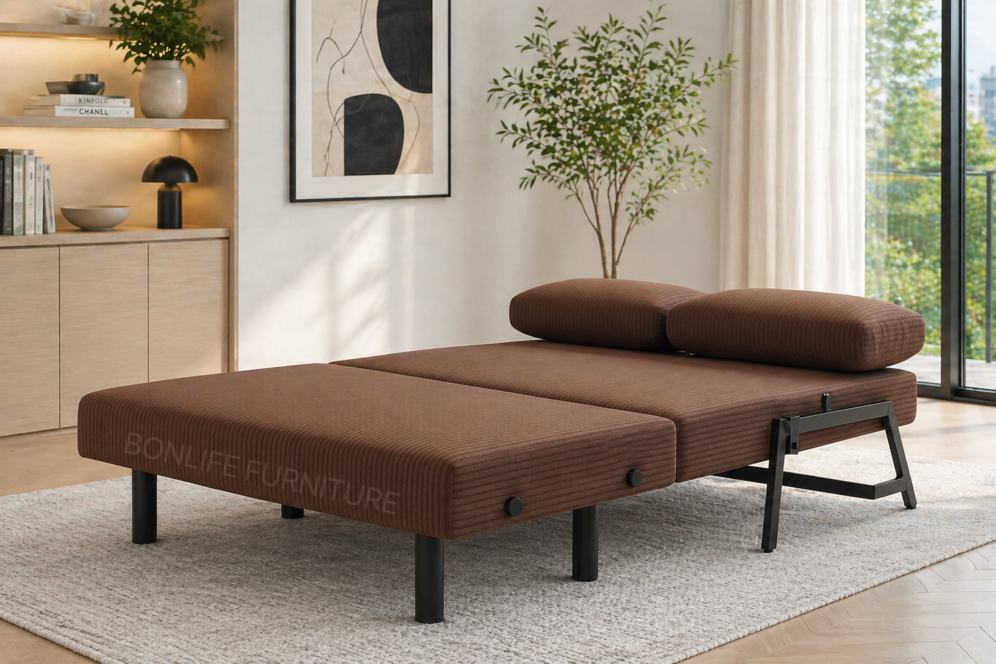 Modern Corduroy Convertible Sofa Bed – Compact 2-in-1 Sleeper-D2504