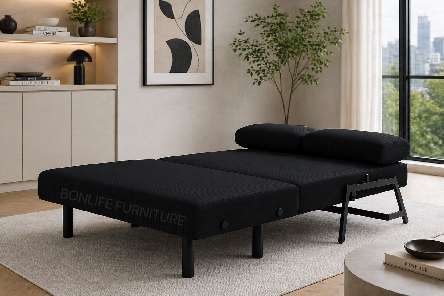 Modern Corduroy Convertible Sofa Bed – Compact 2-in-1 Sleeper-D2504